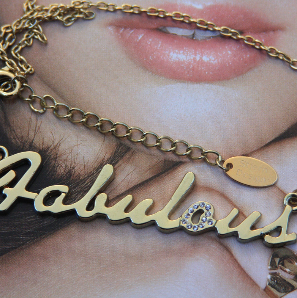 Fabulous Inscription Necklace. Inscription Jewellery. Gold inscription necklace, handwritten word, saying, text, by Stjern on Etsy