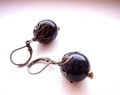 LAST PAIR - Starry Night - sandstone semi precious stone earrings navy blue sparkling antique style spring summer fashion
