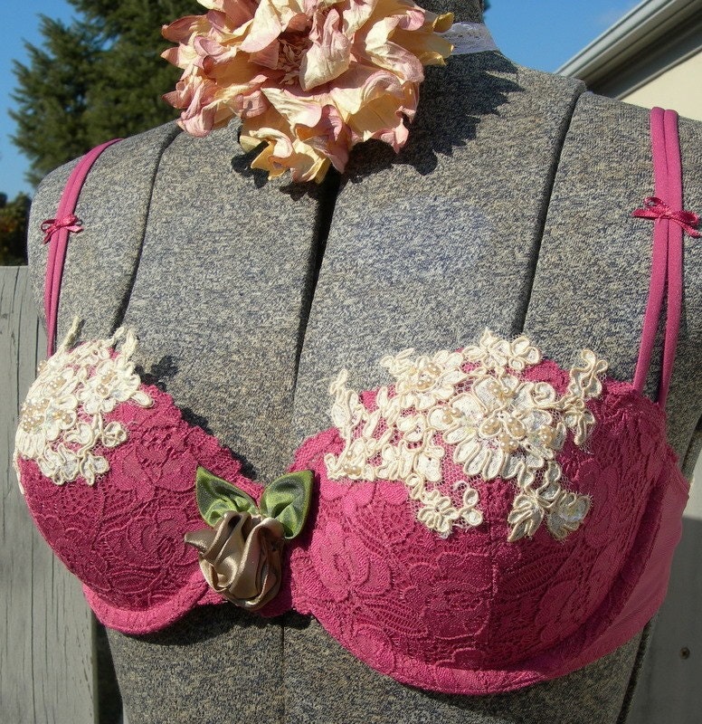 SALE Mauve Hand Embelished Bra and Panties Bridal Lingerie Set