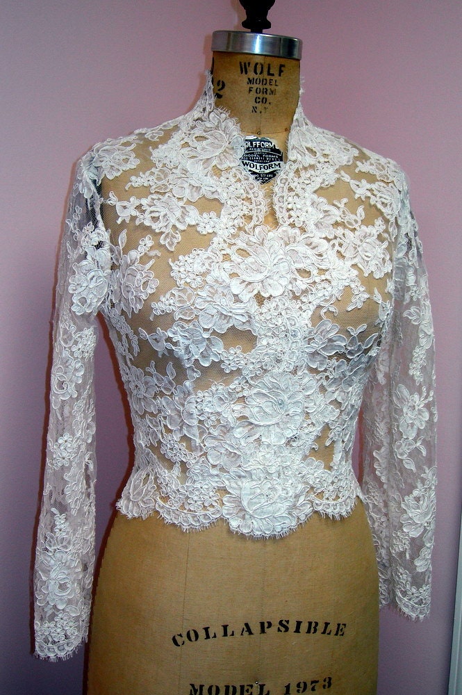 Lace Bridal Jacket -Long Sleeve Custom Alencon Lace Jacket