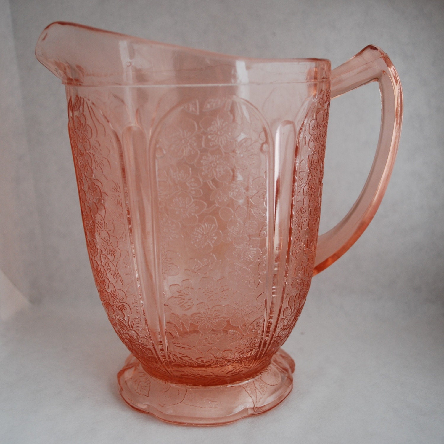 RESERVED Cherry Blossom Pink Depression Glass Pitcher by anthasam