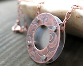 Reserved for Melissa -- Cinnamon Streusel Bagel - etched copper necklace