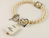 B7 - Pearl Bracelet with Sterling Heart and Small Photo Charm - Handmade Photo Jewelry