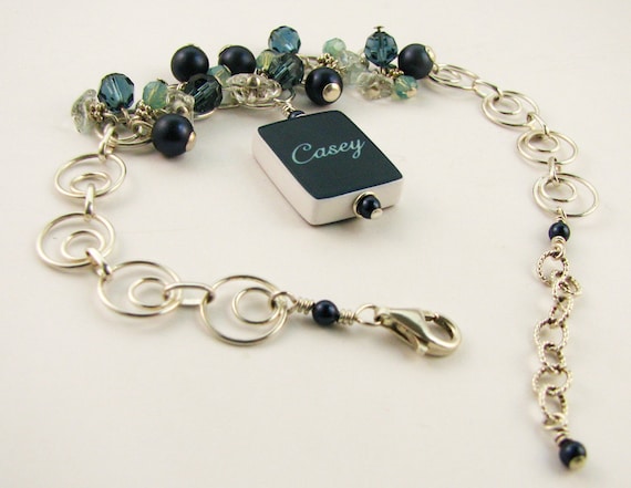 B3 - Custom Photo Charm Bracelet with Blue Topaz and Sterling Silver Circles- Handmade Photo Jewelry