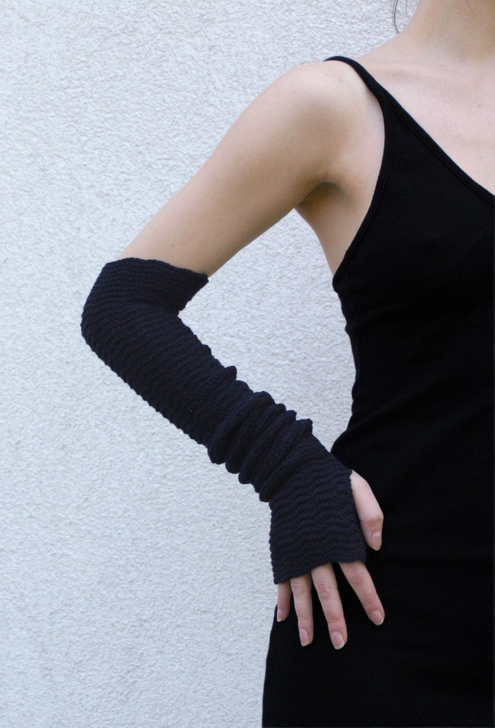 Long Zigzac arm warmers Navy Blue