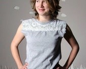 Eco friendly t-shirt cotton vintage lace yoke top medium JUST in CASE LACE