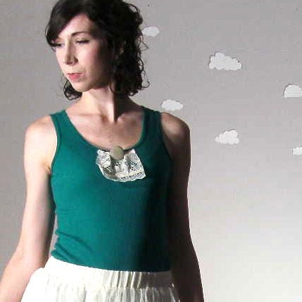 Shabby chic tank upcycled cotton vintage lace teal small FRILLS & THRILLS