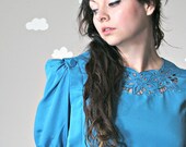 Electric blue vintage office dress midi neon medium ELECTRIC AVENUE