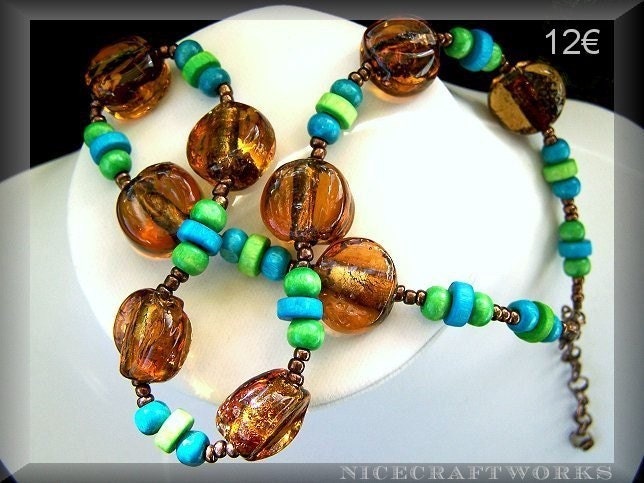 Brown Blue Green Necklace (short)