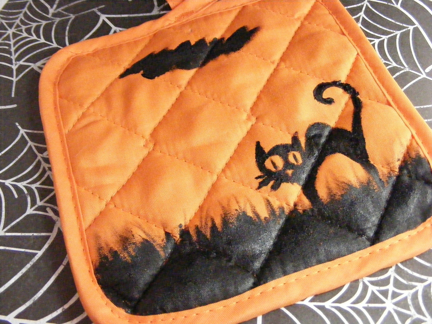 Halloween Potholder Scardy Cat Hand Painted