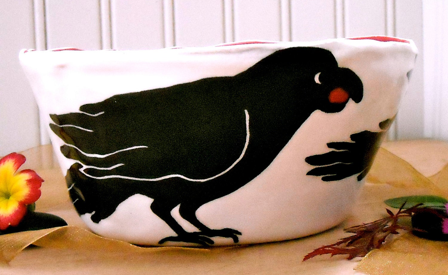 Raven Bowl - Handmade & Painted Original Black Crow Bird Pottery Serving Dish - Pasta, Soup, Salad, Cereal size - Gathering Treasure