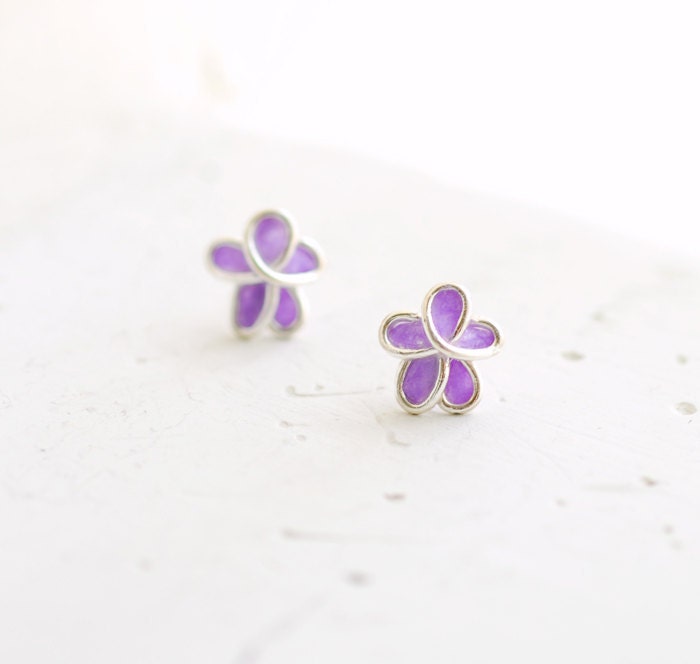 Lavender Lilac Forget Me Not Post Earring, Sterling Silver Paper Artisan Jewelry....