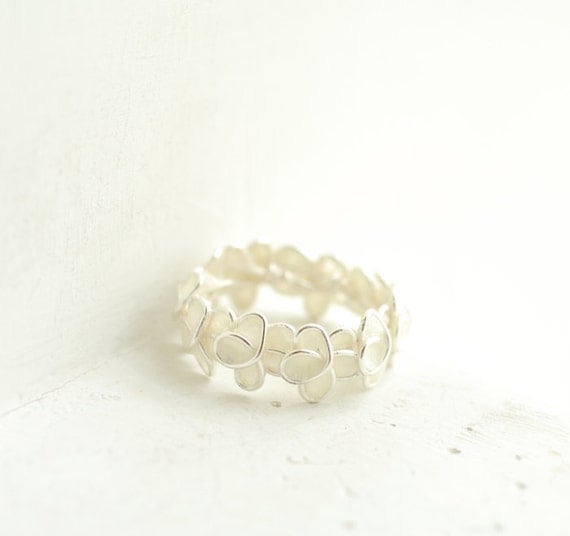 Snow White Forget Me Not Ring in Sterling Silver, Wedding Anniversary Paper Artisan Jewelry....