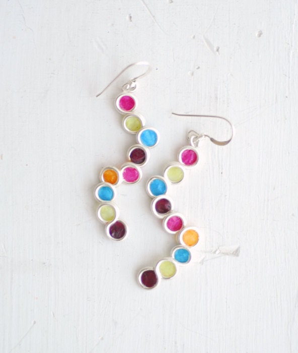 Jewel Tone Bubble Earrings, Sterling Silver, Paper Jewelry, Artisan Wearable Art...