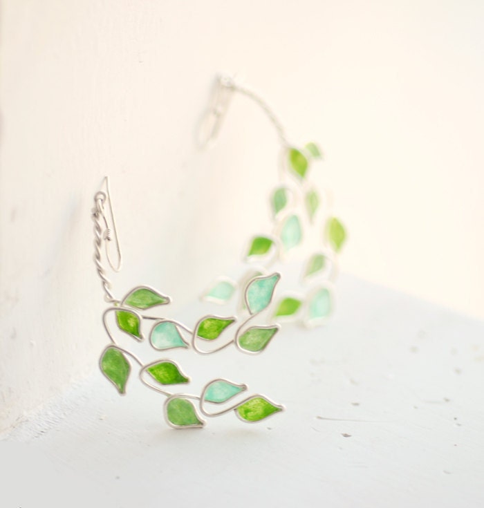 Lime Grove Tree Earrings, Citrus Green, Sterling Silver, Dangle....