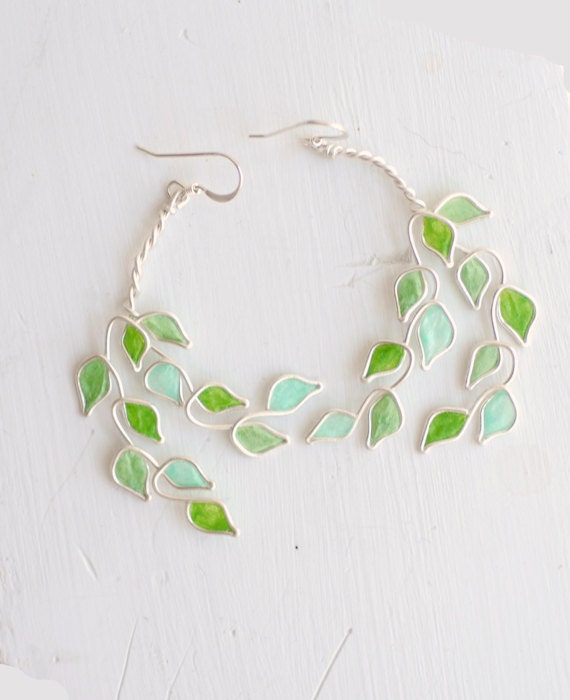 Lime Grove Tree Earrings, Citrus Green, Sterling Silver, Dangle....