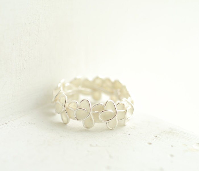 Snow White Forget Me Not Ring in Sterling Silver, Wedding Anniversary Paper Artisan Jewelry....