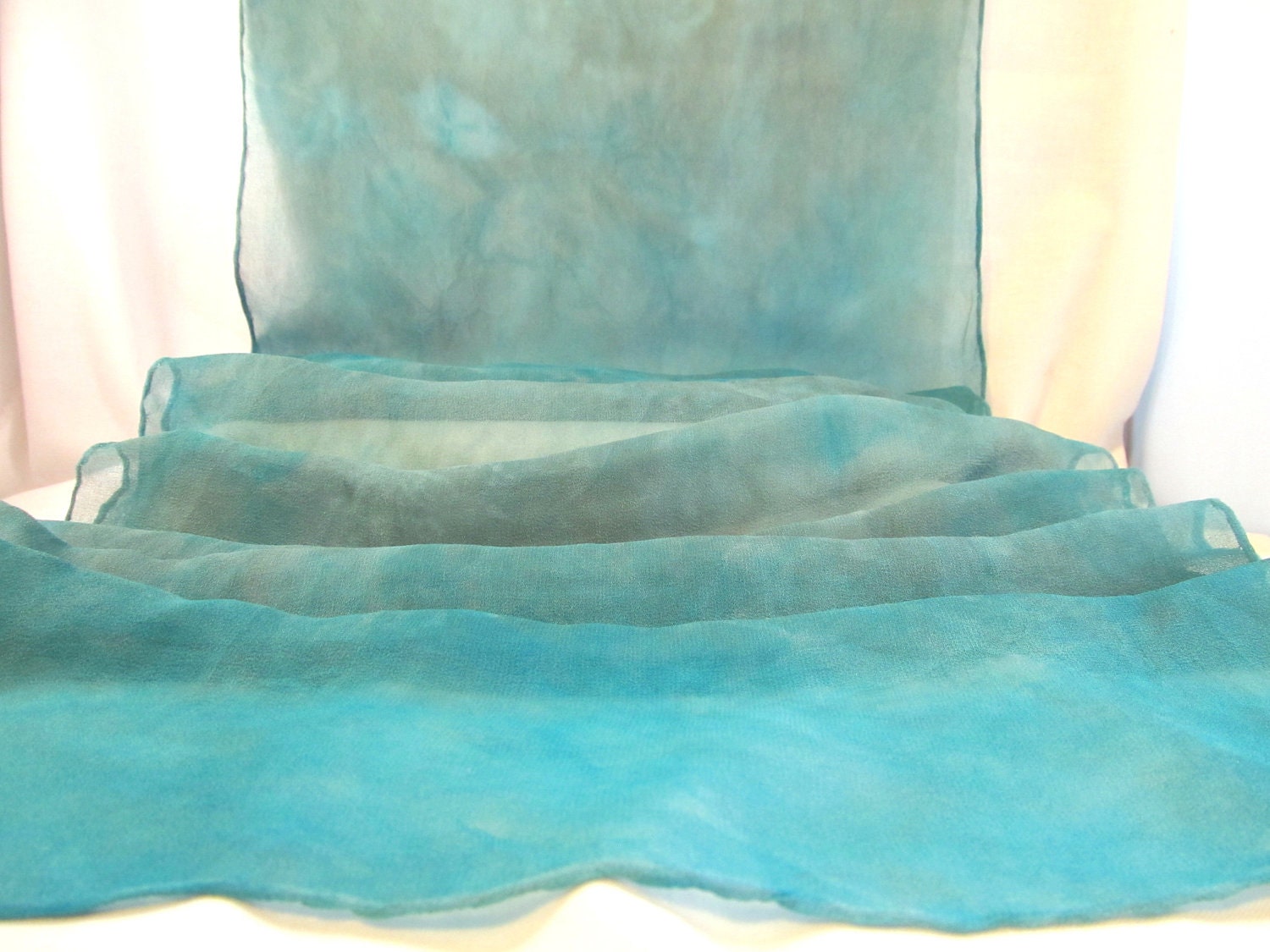 8mm Silk Chiffon Scarf - 14" by 72" - Sand over Ocean Teal
