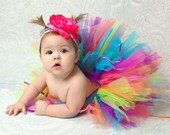 Rainbow Tutu Set for Girls sizes newborn baby through toddler 24months - includes Sewn tutu and matching headband