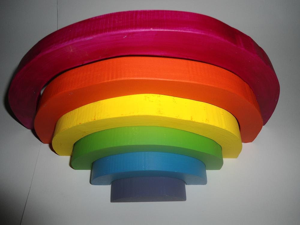 Children kids wooden rainbow stacking wooden toy hand made hippy steiner waldorf colourful