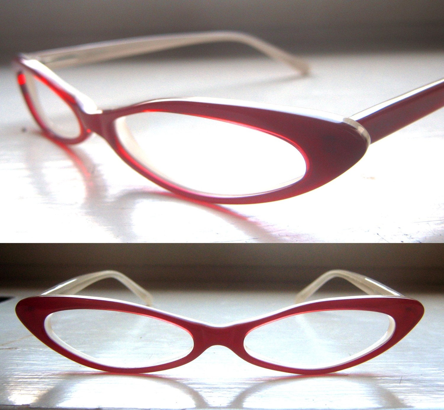Vintage Slim Cat Eye Eyeglass Frames in Tramp Red