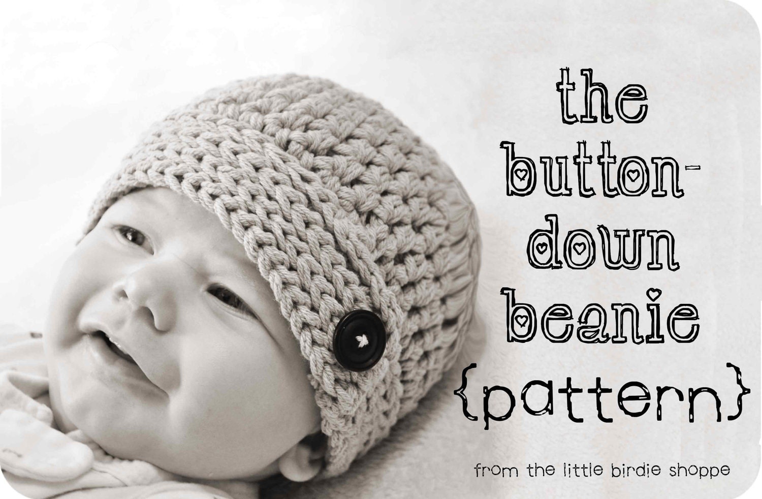 The Button-Down Beanie Crochet Hat Pattern Babies Kids Boys Girls w/ Flower