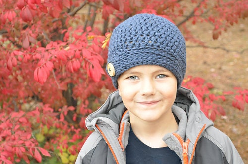 The Button-Down Beanie Crochet Hat PATTERN Babies Boys Girls w/ Flower
