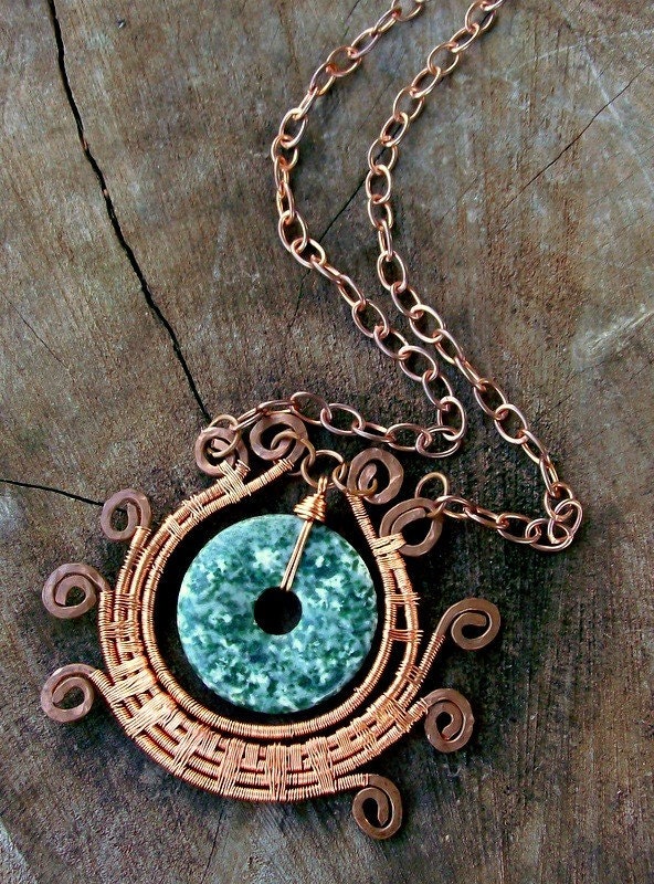 Jade & Copper Necklace - Bohemian - Asian - Yoga - Lotus Flower - stoneandbone - Chunky Jewelry
