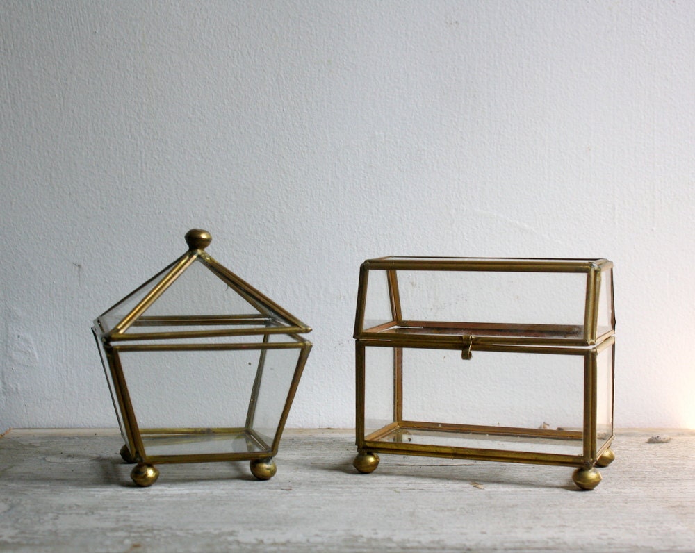 Vintage Brass and Glass Display Cases - Set of Two