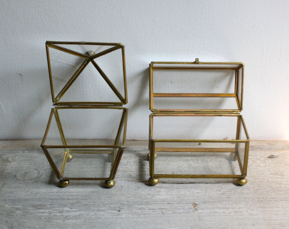 Vintage Brass and Glass Display Cases - Set of Two