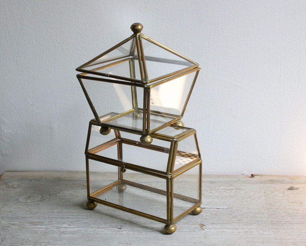 Vintage Brass and Glass Display Cases - Set of Two