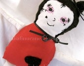 Black Cat Rag Doll - Handmade Plush Girl Toy - Red Fantasy OOAK Collectable