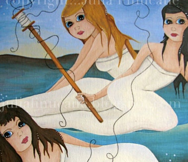 Fantasy Art Print - Goddess Sisters - Three Fates Greek Mythology Folklore