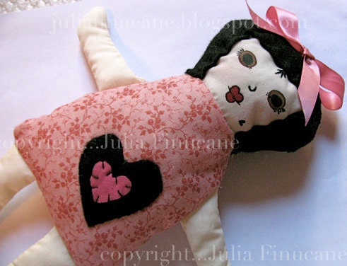 Handmade Plush Toy - Pink Rag Doll - OOAK Fantasy Art - Geisha Girl Collectable