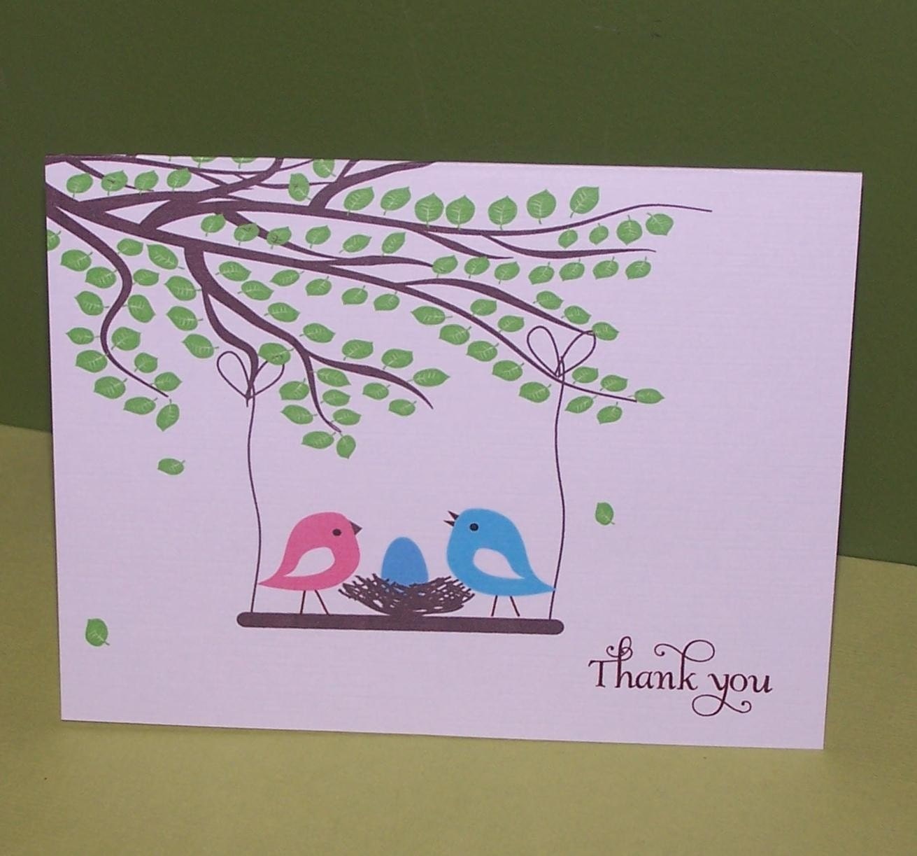 Personalized Baby Thank you cards, baby shower thank you card, birds nest (set of 10) Il_170x135
