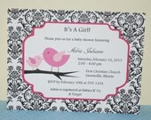 Bird Baby shower invitation, Baby Shower Invitation, Damask Invitation (set of 10) Il_170x135