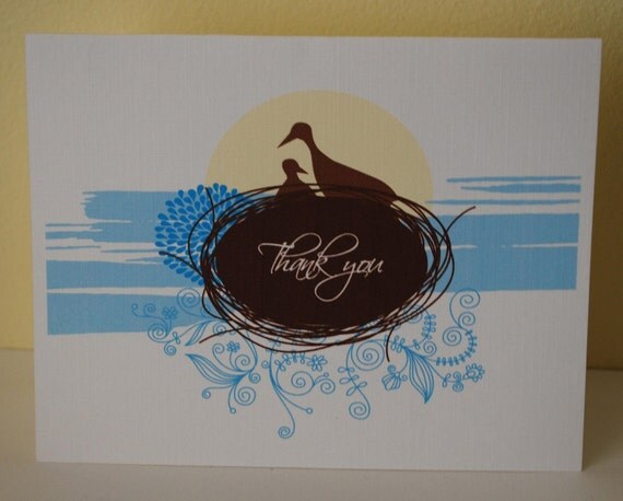 Baby shower thank you cards momma and baby bird(set of 10) Il_570xn