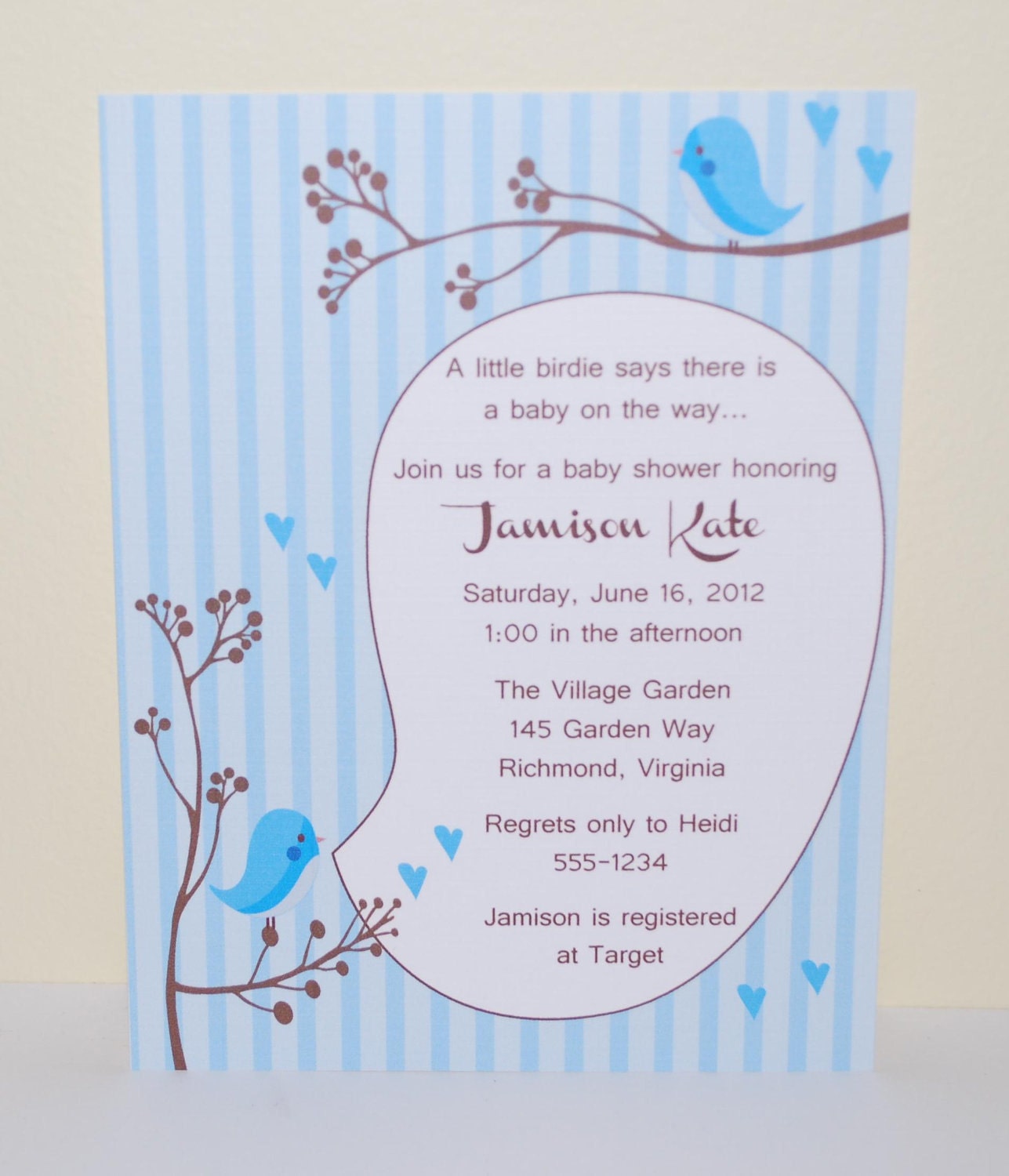 Blue Bird Baby shower invitation, A little birdie told me - blue (set of 10) Il_570xn