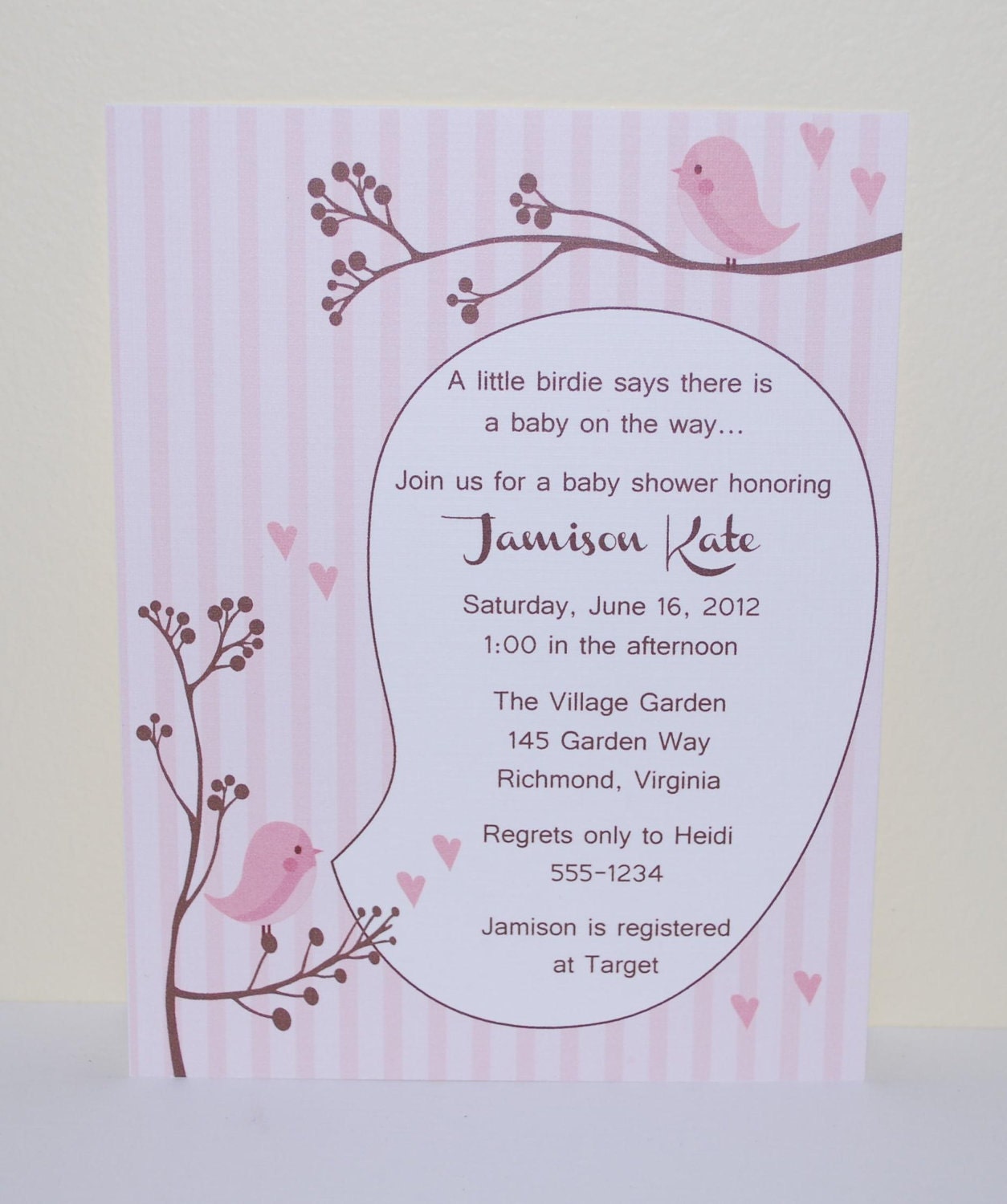 Pink Bird baby shower invitation, A little birdie told me (set of 10) Il_570xn