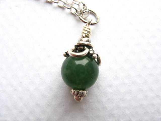 Handcrafted Dainty Sterling Silver and Jade Drop Necklace