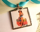 Handcrafted Elvgren Image Pinup Girl Necklace Under 20 Dollars