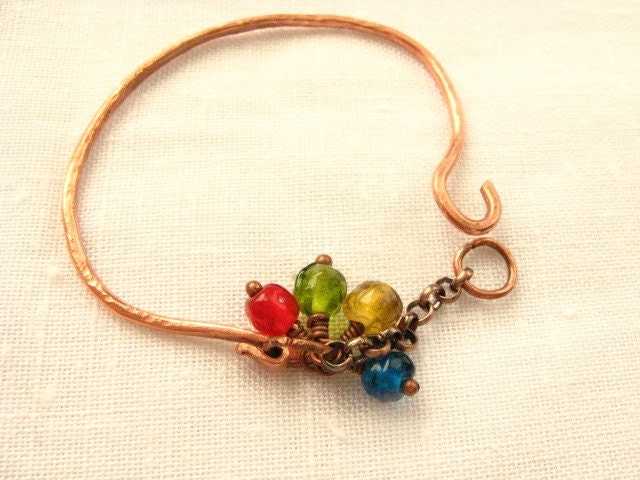 Copper Bangle Bracelet with Glass Beads