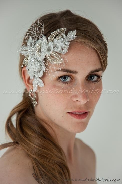 Stunning Lace Birdcage Fascinator with Swarovski Rhinestones, Pearls and Netting Accents, Bridal Hair Peice, Wedding Hair Clip - Electra