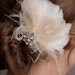 Hair Feather Fascinator, Ivory or Diamond White with Champagne Peacock Eye, Bridal Hair Birdcage Fascinator, Rhinestone Center - Justa