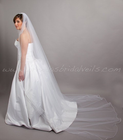 Illusion Tulle Bridal Veil - 108" Single Layer Satin Cord Edge - White or Ivory - Cathedral