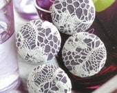 Handmade Fabric Buttons - Large Purple Off White Shabby Floral Crochet Lace Handmade Cloth Fabric Buttons 1.5 Inch 4's