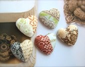 Handmade Flat Back Fabric Buttons - Retro Black Beige Orange Green Lace Floral Heart Shape Flatbacks Buttons 1.25 Inch 5's
