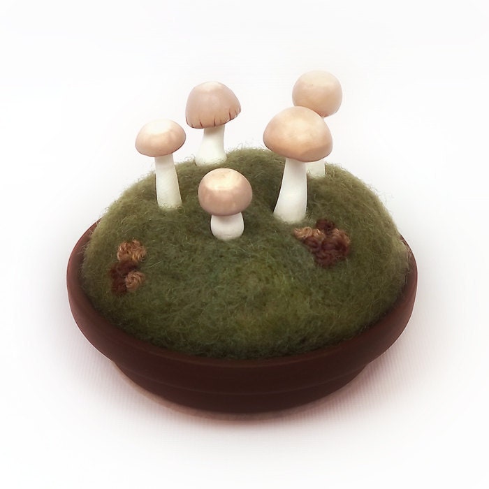 Mushroom Fairy Ring with Moss and Lichen - Nature Decor Pincushion Display Made To Order