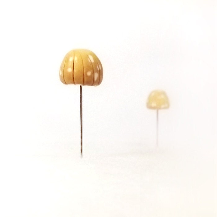 Honey Mushrooms Set of (2)  - Miniature Terrarium Decor, Pin Cushion Accessories