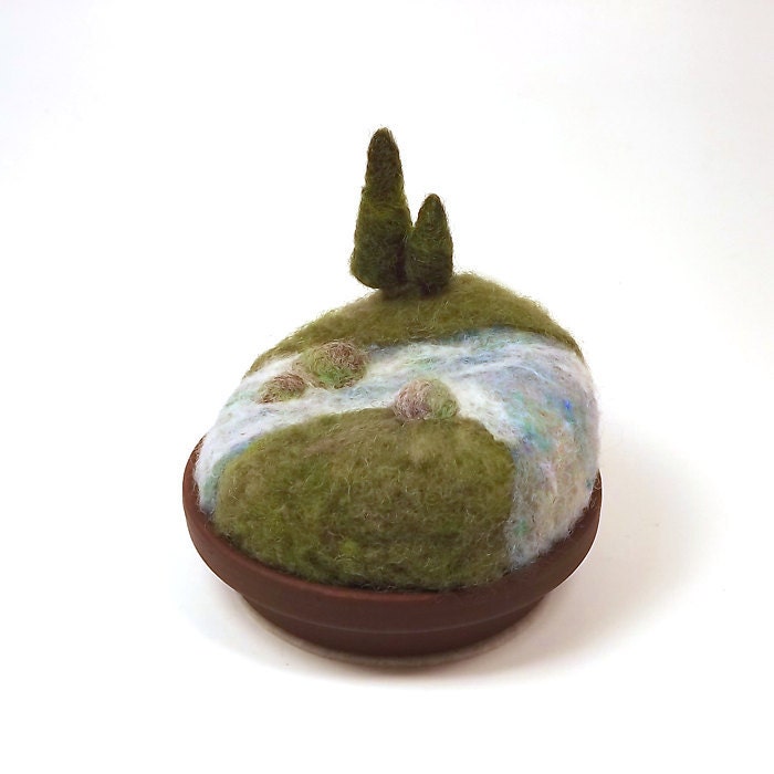 Pines on the River - Home Decor Miniature Scene Made To Order Woodland Theme Nature Display